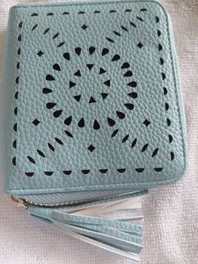 Cleobella Compact Turquoise Green Women's Zip Wallet with Perforated Detail